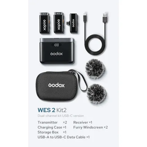 Godox WES2 Wireless Mic Kit x2 Transmiters,x1 Receiver