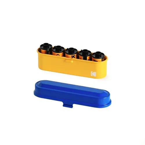 Retro Kodak Steel 135 Film Case, Blue Lid, Yellow Body