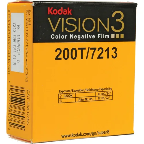 Kodak VISION3 200T Color Negative Film 7213 / SP464 / 50 ft Super 8 Cartridge