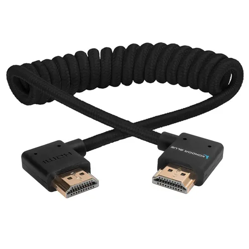 Kondor Blue Right-Angle Full HDMI 12"-24" Braided Coiled Cable - Black