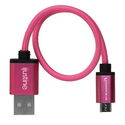 Kondor Blue iJustine Pink USB A to Micro USB Fast Charging Data Cable - 10"