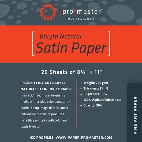 ProMaster Fine Art Baryta Natural Satin Paper 8.5"x11" - 20 Sheets