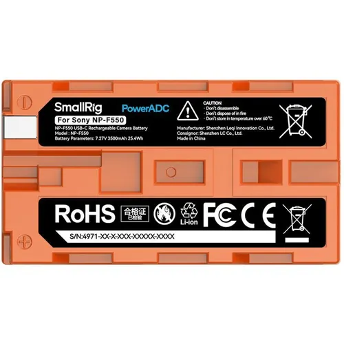 SmallRig NP-F550 USB-C Rechargeable Camera Battery - Orange